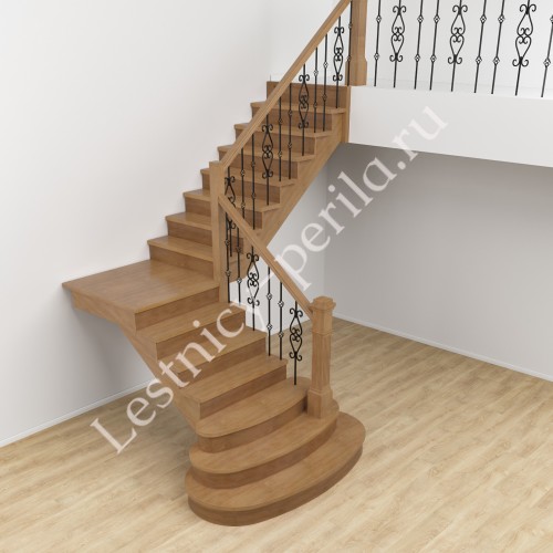 Г-образная Лестница с площадкой Классика-2 - 5