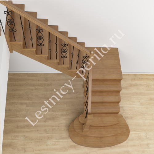 Г-образная Лестница с площадкой Классика-2 - 4