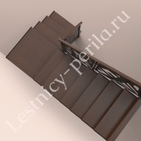Лестница АРТ-2 г-образная  с резным ограждением 