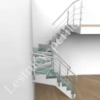 П-образная лестница с площадкой со стеклянными ступенями СТ-5