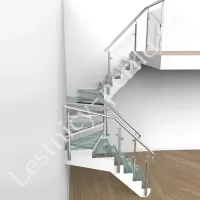 П-образная лестница с площадкой со стеклянными ступенями СТ-4 - 7