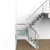 П-образная лестница с площадкой со стеклянными ступенями СТ-4