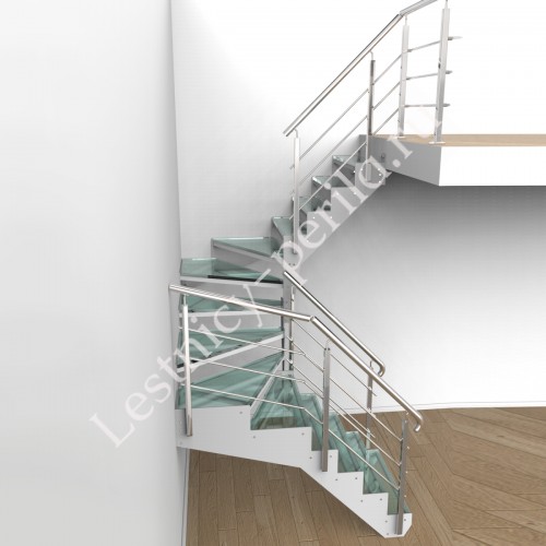 П-образная лестница с площадкой со стеклянными ступенями СТ-4