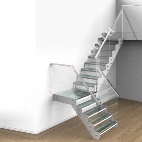 П-образная лестница с площадкой со стеклянными ступенями СТ-4 - 1