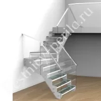Г-образная лестница с забегом со стеклянными ступенями СТ-3