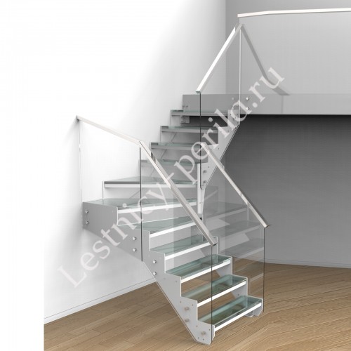 Г-образная лестница с забегом со стеклянными ступенями СТ-3 - 3