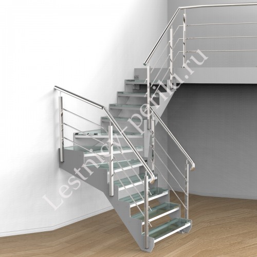 Г-образная лестница с забегом со стеклянными ступенями СТ-3 - 2