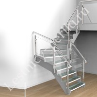 Г-образная лестница с забегом со стеклянными ступенями СТ-3