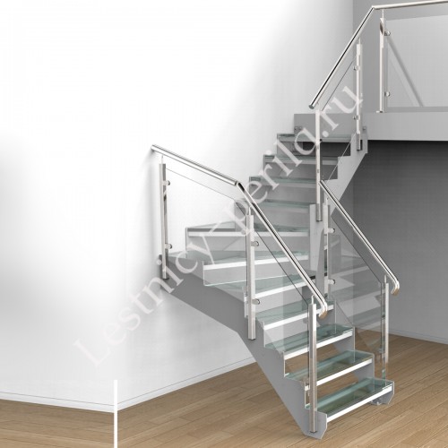 Г-образная лестница с забегом со стеклянными ступенями СТ-3 - 1