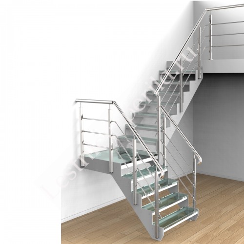 Г-образная лестница с площадкой со стеклянными ступенями СТ-2 - 2
