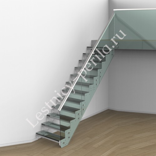 Прямая лестница со стеклянными ступенями СТ-1