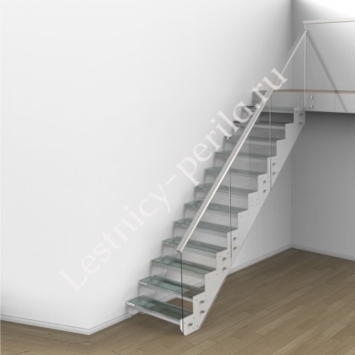 Прямая лестница со стеклянными ступенями СТ-1 - 3
