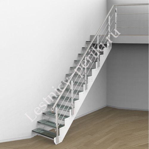 Прямая лестница со стеклянными ступенями СТ-1