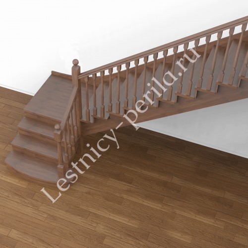 Г-образная деревянная лестница с площадкой Честер-2