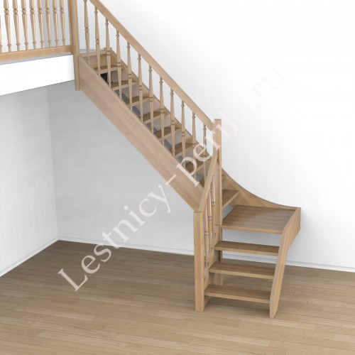 Г-образная лестница из дерева с площадкой Комфорт-2