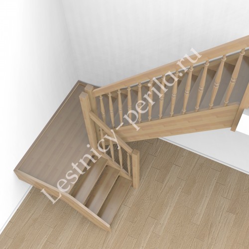 П-образная лестница из дерева с площадкой Комфорт-4