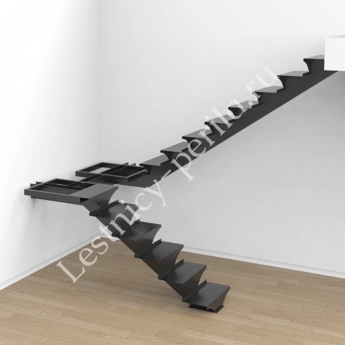 Металлический каркас на монокосоуре для П-образной лестницы с площадкой МК4 - 3