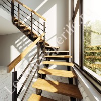 Г-образная лестница с забежными ступенями КО Line Black
