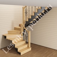 П-образная лестница с забежными ступенями KO Black Forge