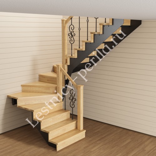П-образная лестница с забежными ступенями KO Black Forge - 1